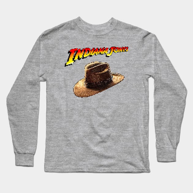 Indy's Hat - Pixelated Art Long Sleeve T-Shirt by Buff Geeks Art